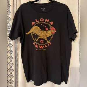 Billabong Black Tee with Gold & Red Aloha Rooster Graphic